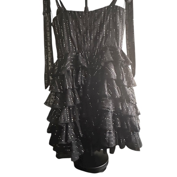 MABLE Black Sequin Ruffle Mini Dress Women’s Size S - Picture 7 of 10